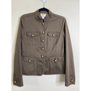 Talbots Moto Jacket Size 8 Mocha Brown Stretch Lightweight Military Style
